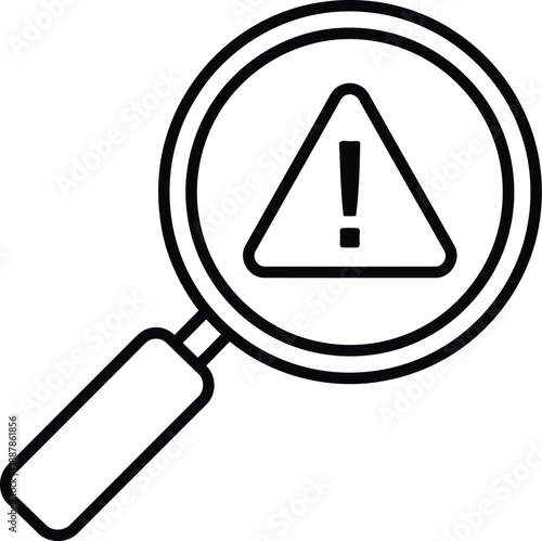 A magnifying glass focuses closely on a warning sign indicating potential danger or a serious issue
