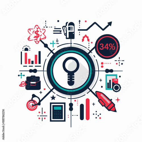 Business Analytics and Financial Research Concept Vector Illustration with Data Icons
