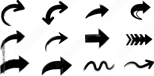 Brush Stroke Arrows Set Hand drawn Grunge Vector Icons.eps
