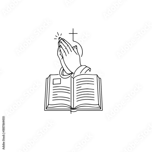Faithful prayer hands clasped over holy bible