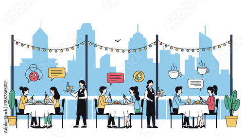 Ambitious woman sitting on a large paper plane and flying towards an open envelope representing communication and goals.