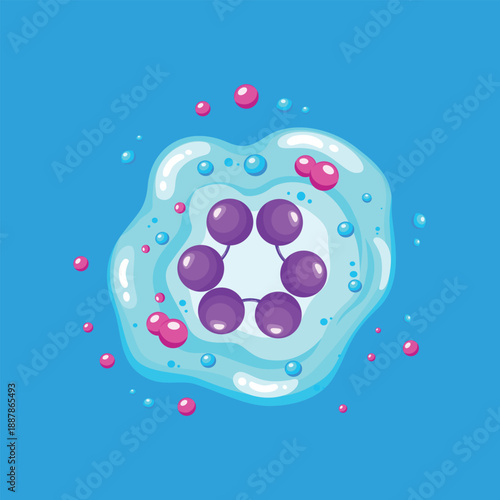 A detailed medical illustration of a white blood cell to represent immune system function and human body defense mechanisms.