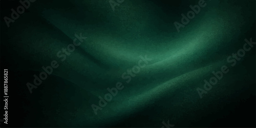 A luxurious dark green abstract background featuring smooth flowing waves of silk fabric with soft light patterns and purple vector curves for a modern textile design