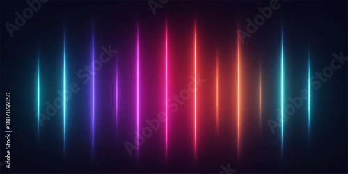 Abstract colorful background with glowing rainbow waves and digital light lines creates a bright motion equalizer illustration on a shiny black technology space wallpaper