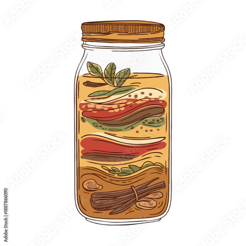 Spicy pickled peppers in a jar isolated on white background, Vector, illustration