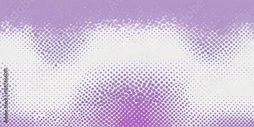 An abstract purple vector illustration featuring a halftone pattern of pink and blue circles, creating a textured artistic wave of light and dotted elements for a modern wallpaper backdrop