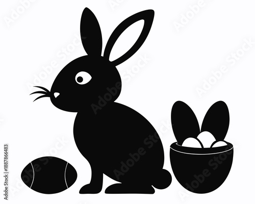 Easter egg hunt bunny silhouette vector illustration isolated on white background
