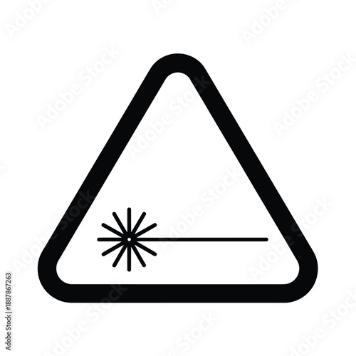 Black laser warning symbol within a triangle on a white background indicating danger and caution