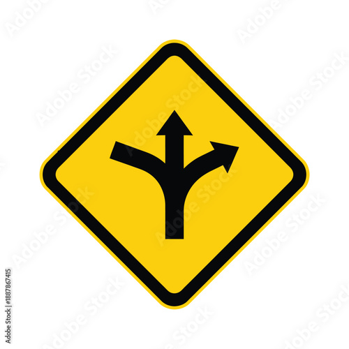 Road intersection sign showing multiple branching directions with arrows isolated on transparent background