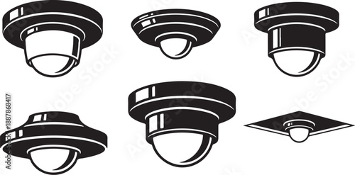 Security camera icons in black and white illustration style