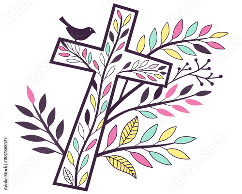 Easter cross silhouette vector illustration isolated on white background