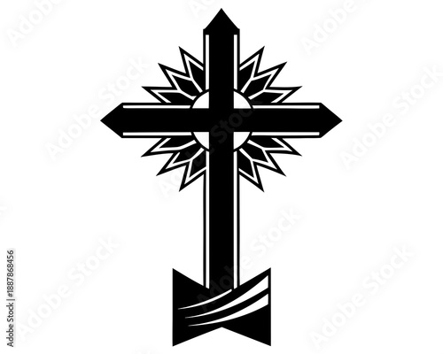 Christian Easter Cross Silhouette Vector, Religious Holiday Design