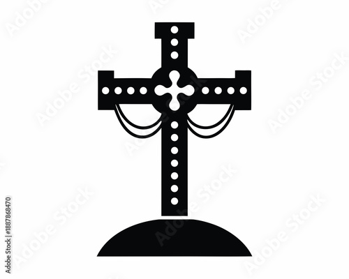Religious Easter Cross Vector Silhouette Illustration, Faith and Celebration Concept