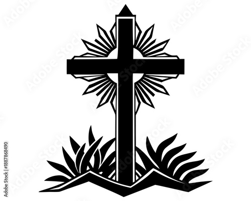 Easter cross silhouette vector illustration isolated on white background