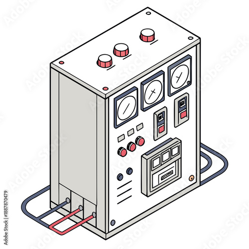 Industrial control panel with gauges and switches