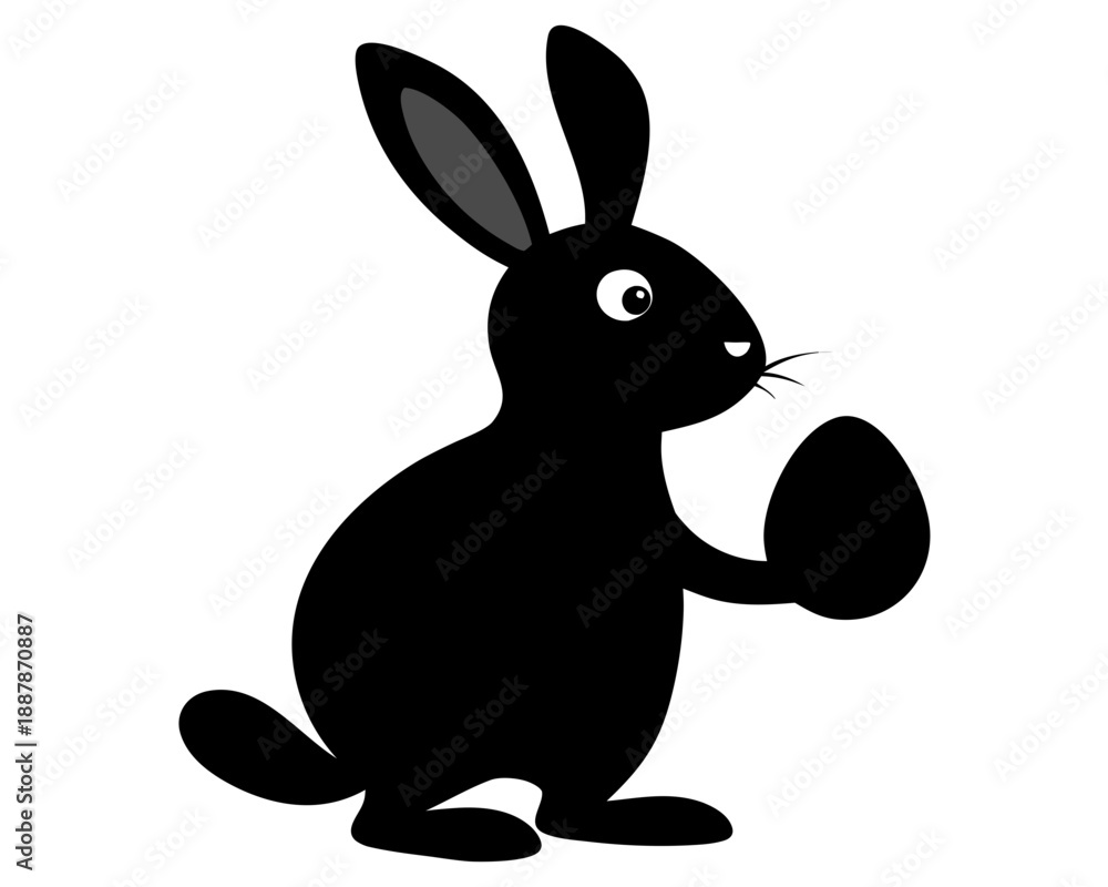 Obraz premium Easter bunny silhouette holding egg, easter day vector isolated on white background