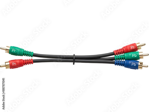 A close-up view of a component video cable on a transparent background