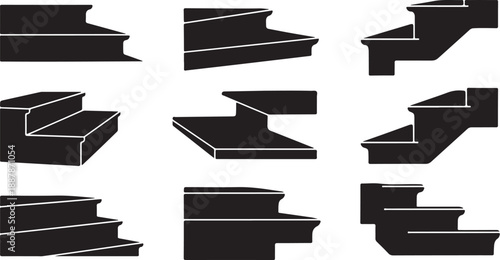 Black and white staircase steps illustration set collection