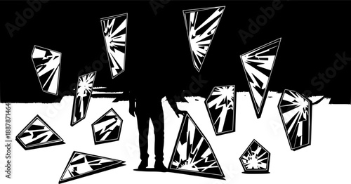 Broken Mirror Shards Psychological Drama Silhouette
