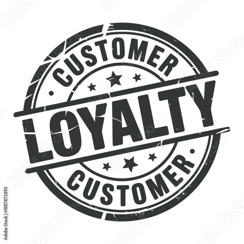 Circular customer loyalty stamp with distressed texture and bold typography design