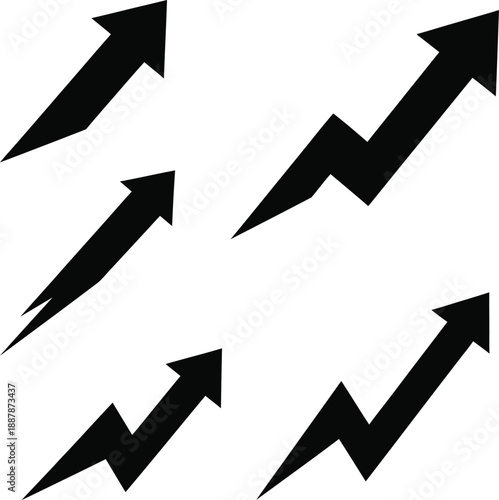 Multiple black arrows pointing upwards in a diagonal pattern on a plain background