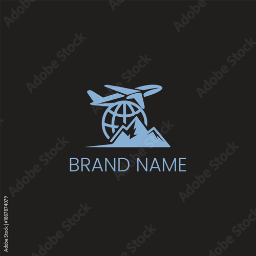 Global Travel and Adventure Logo with Airplane and Mountains