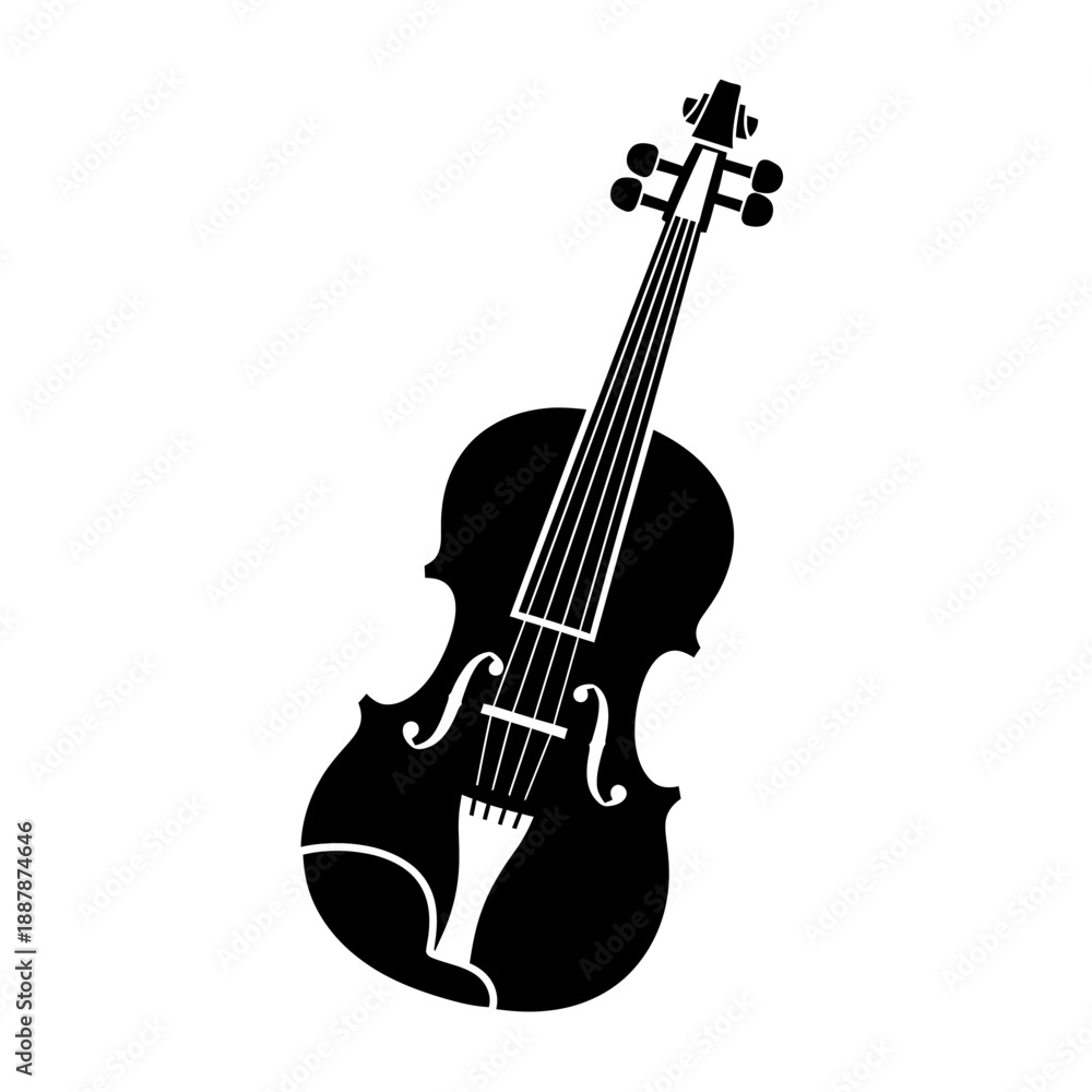 Fototapeta premium Black silhouette of a violin instrument.
