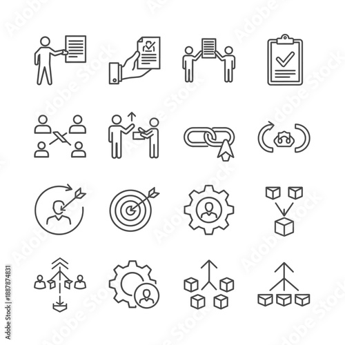Business icons for teamwork and strategy.