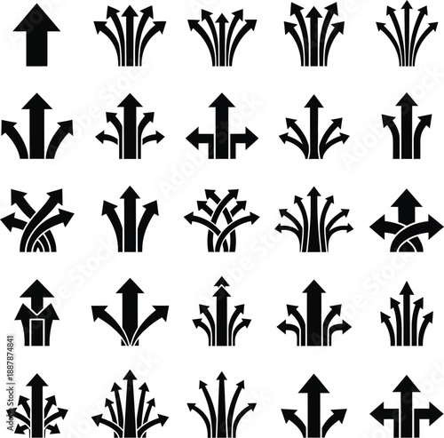 Collection of various black directional arrow symbols on a grid layout