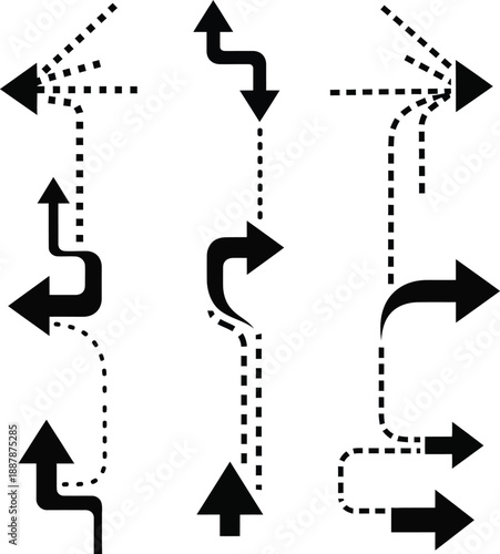 Various directional arrows illustrating different path options and directions in a graphic illustration