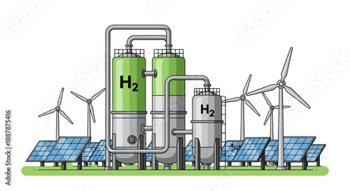 Hydrogen production facility with renewable energy sources