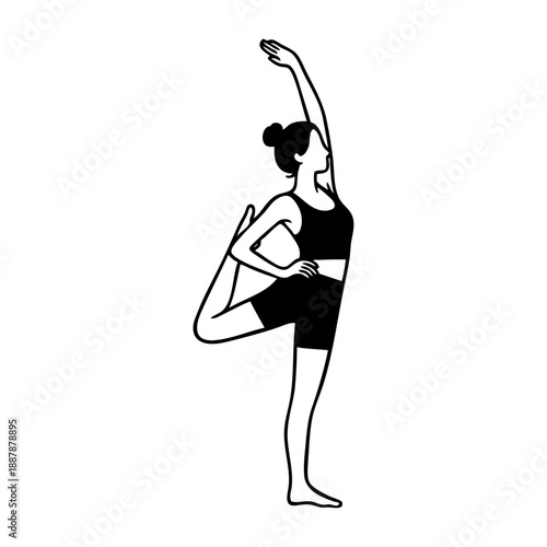 Dibujo sencillo con líneas de una mujer con ropa deportiva, haciendo estiramientos antes del ejercicio físico