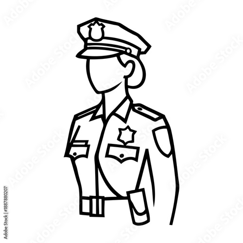 Dibujo sencillo con líneas de una mujer policía