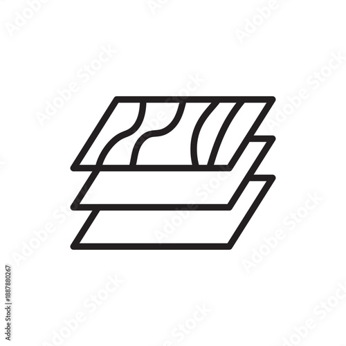 Plywood layers icon. Structural stability and engineered timber, representing cross-laminated veneers, multi-ply construction, industrial wood panel fabrication, and high-strength building materials.