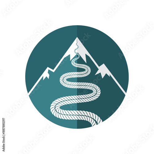 Stylized illustration of a winding rope leading up a mountain peak, symbolizing adventure and challenge.