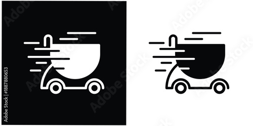 This silhouette icon illustrates a shopping cart in motion, enhanced with dynamic speed lines to clearly represent fast shopping, instant checkout, or flash sale activity