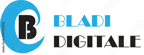 Digital brand logo with stylized B and C letters, blue and black color scheme, modern typography, tech identity, geometric branding illustration