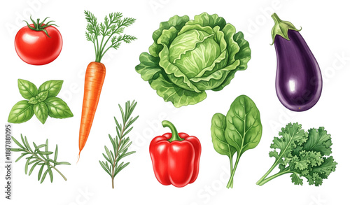 Fresh hand drawn watercolor vegetable vector illustration set