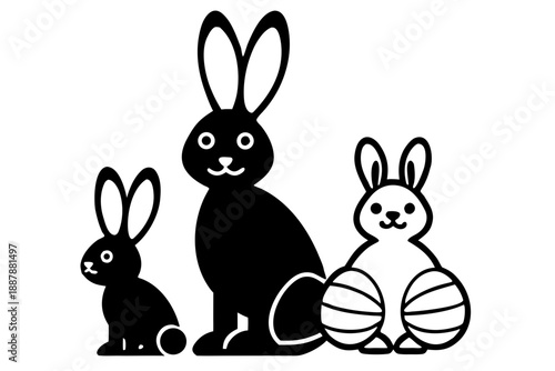 Easter Bunny Family Silhouette Vector, Spring Holiday Celebration Design