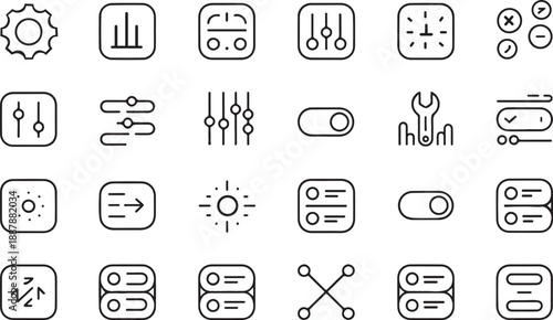 Settings Gear Icon Set Editable Stroke Line Vector.