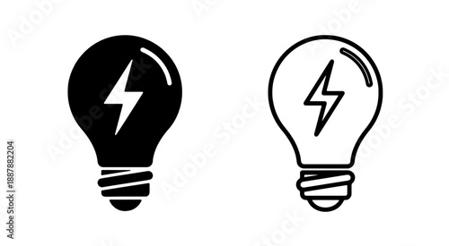 Black and white icons of a lightbulb, one solid and one outline, symbolizing ideas, innovation, and inspiration