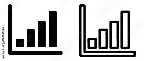Bar chart icons in black and white, showing increasing bars for growth, data analysis, and financial progress