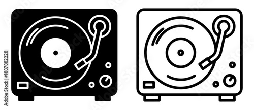 Turntable icons for music, one solid black and one outlined, representing DJ, vinyl, and audio technology