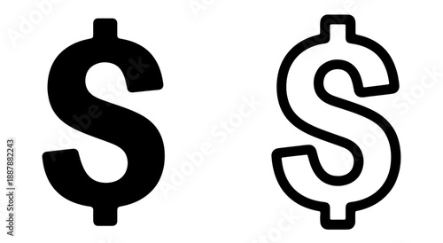 Dollar sign icons in black and white, one bold and one outlined, symbolizing wealth, finance, and commerce