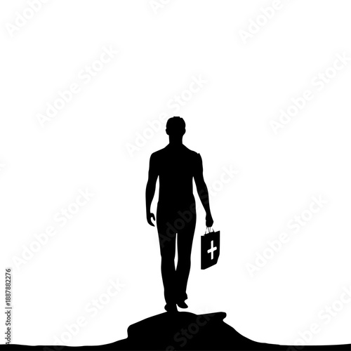 Silhouette of man holding first aid.
