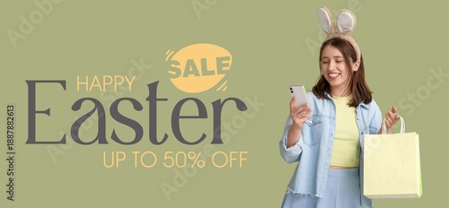 Young woman in bunny ears, ...