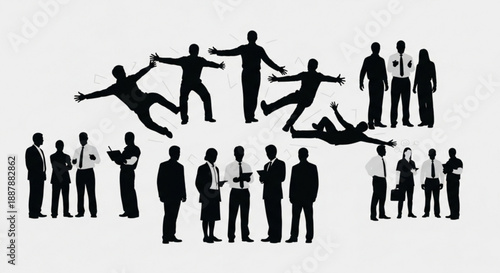 Silhouettes of business people in various poses