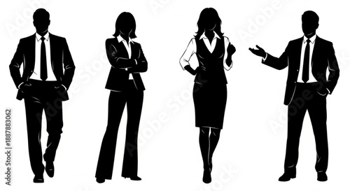 Silhouettes of business people standing in various poses