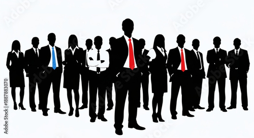 A group of business people standing together in formal attire silhouettes