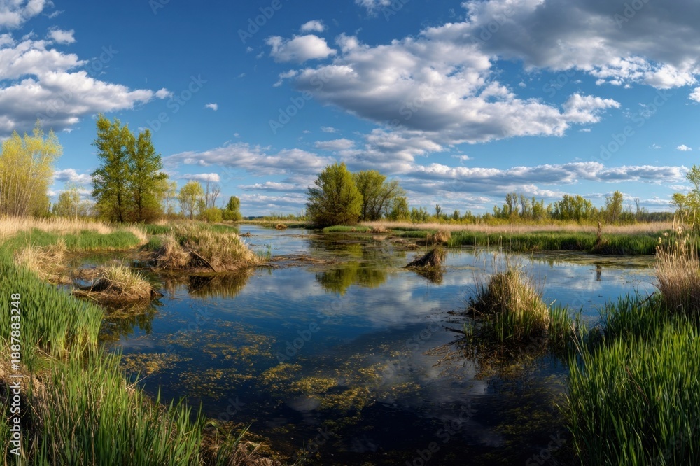Obraz premium Panoramic view of a serene wetland